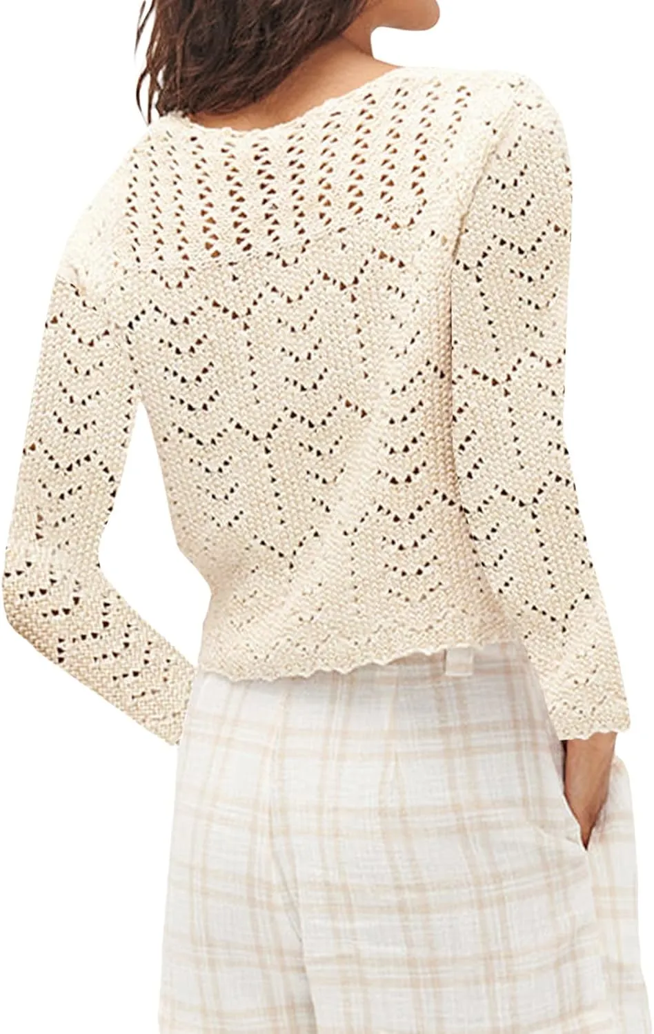 Womens Long Sleeve Open Front Knit Cropped Cardigan Sweaters V-Neck Button Down Crochet Sweater Tops Y2k Streetwear