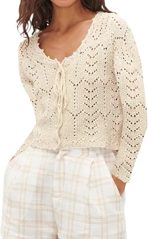 Womens Long Sleeve Open Front Knit Cropped Cardigan Sweaters V-Neck Button Down Crochet Sweater Tops Y2k Streetwear