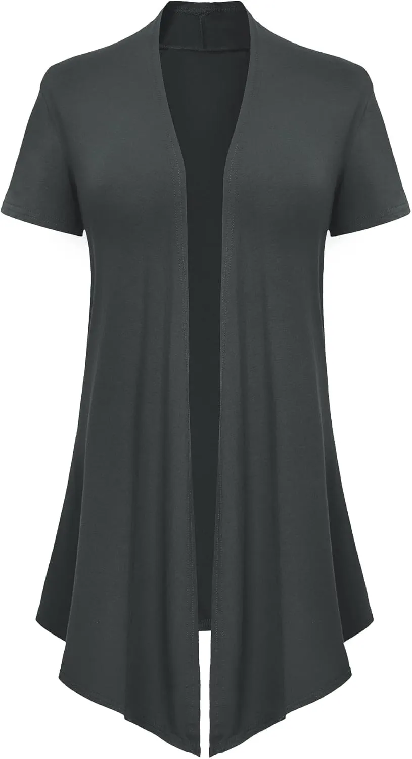 Women's Open Front Drape Cardigan Short Sleeves Solid Lightweight Cardigan