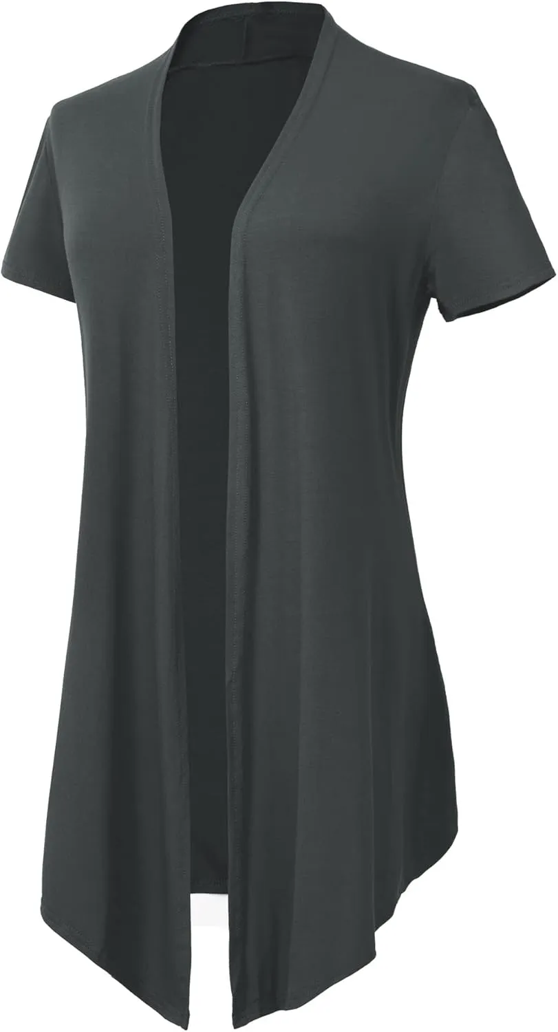 Women's Open Front Drape Cardigan Short Sleeves Solid Lightweight Cardigan