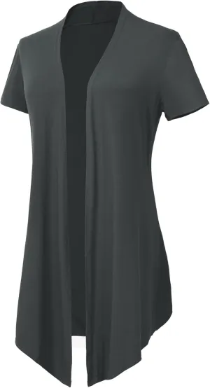 Women's Open Front Drape Cardigan Short Sleeves Solid Lightweight Cardigan