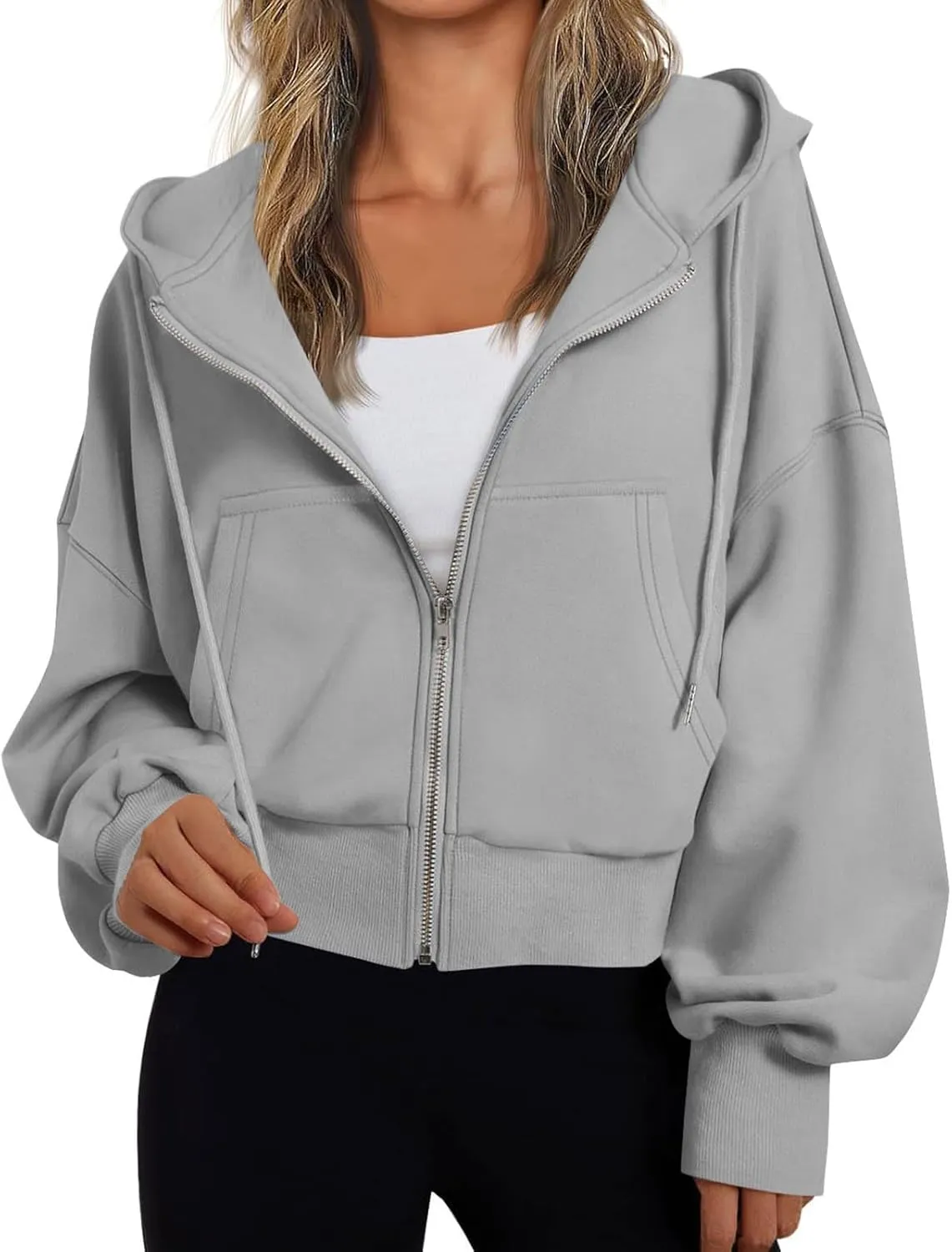 Womens Oversized Full Zip Up Hoodie with Pockets Petite Length Fleece Coats Y2K Casual Loose Fit Apparel Clothes