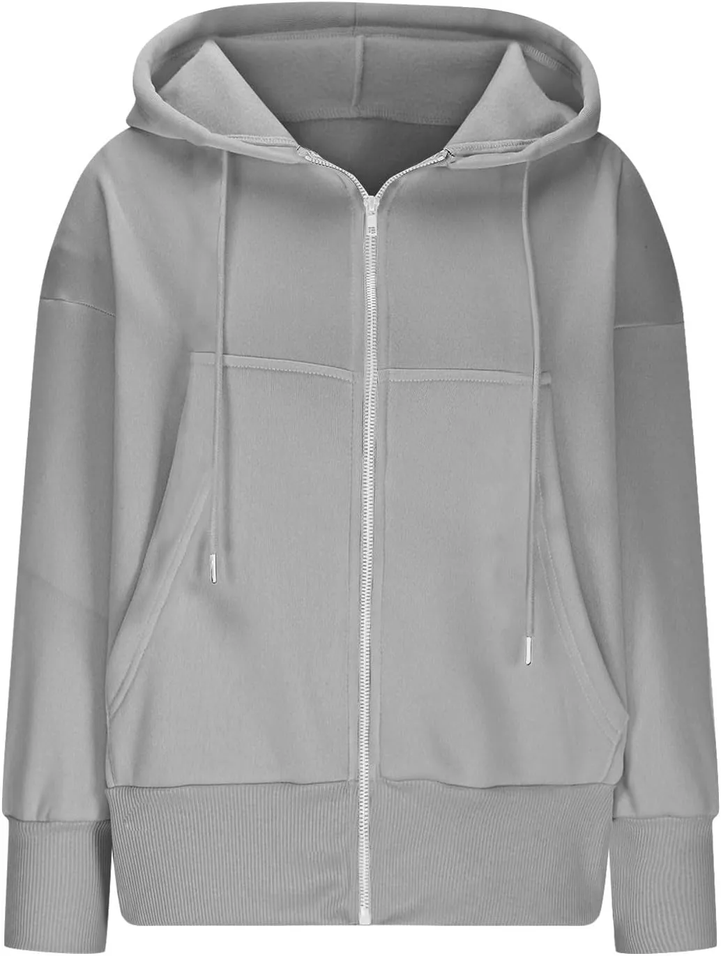 Womens Oversized Full Zip Up Hoodie with Pockets Petite Length Fleece Coats Y2K Casual Loose Fit Apparel Clothes