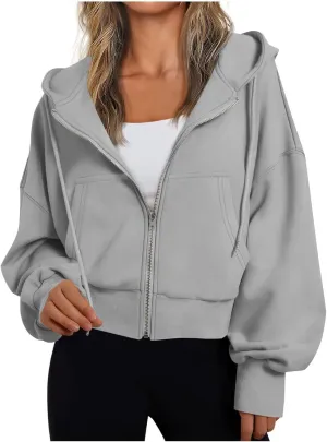 Womens Oversized Full Zip Up Hoodie with Pockets Petite Length Fleece Coats Y2K Casual Loose Fit Apparel Clothes