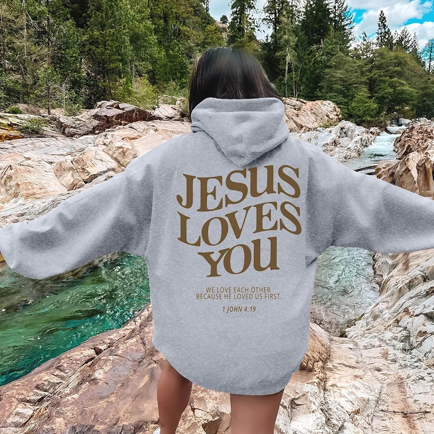 Womens Oversized Print Hoodies Preppy Long Sleeved Graphic Drawstring Sweatshirts Loose Casual Outfit Tops with Pocket