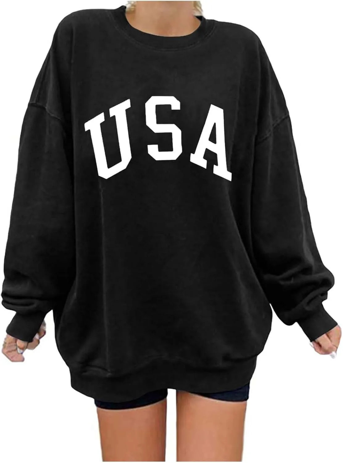 Women's Oversized Sweatshirt TEXAS Print Crewneck Long Sleeve Casual Loose Pullover Tops Comfy Fall Sweater