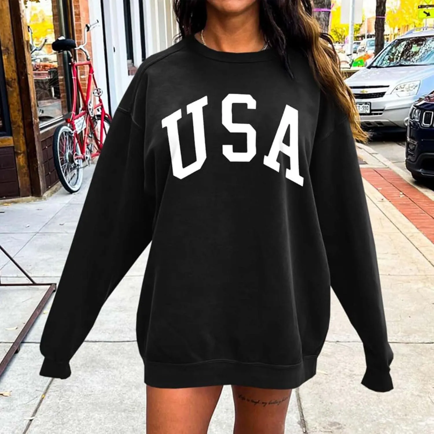 Women's Oversized Sweatshirt TEXAS Print Crewneck Long Sleeve Casual Loose Pullover Tops Comfy Fall Sweater