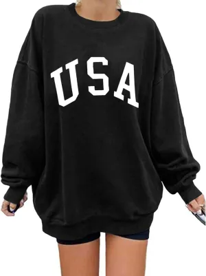 Women's Oversized Sweatshirt TEXAS Print Crewneck Long Sleeve Casual Loose Pullover Tops Comfy Fall Sweater