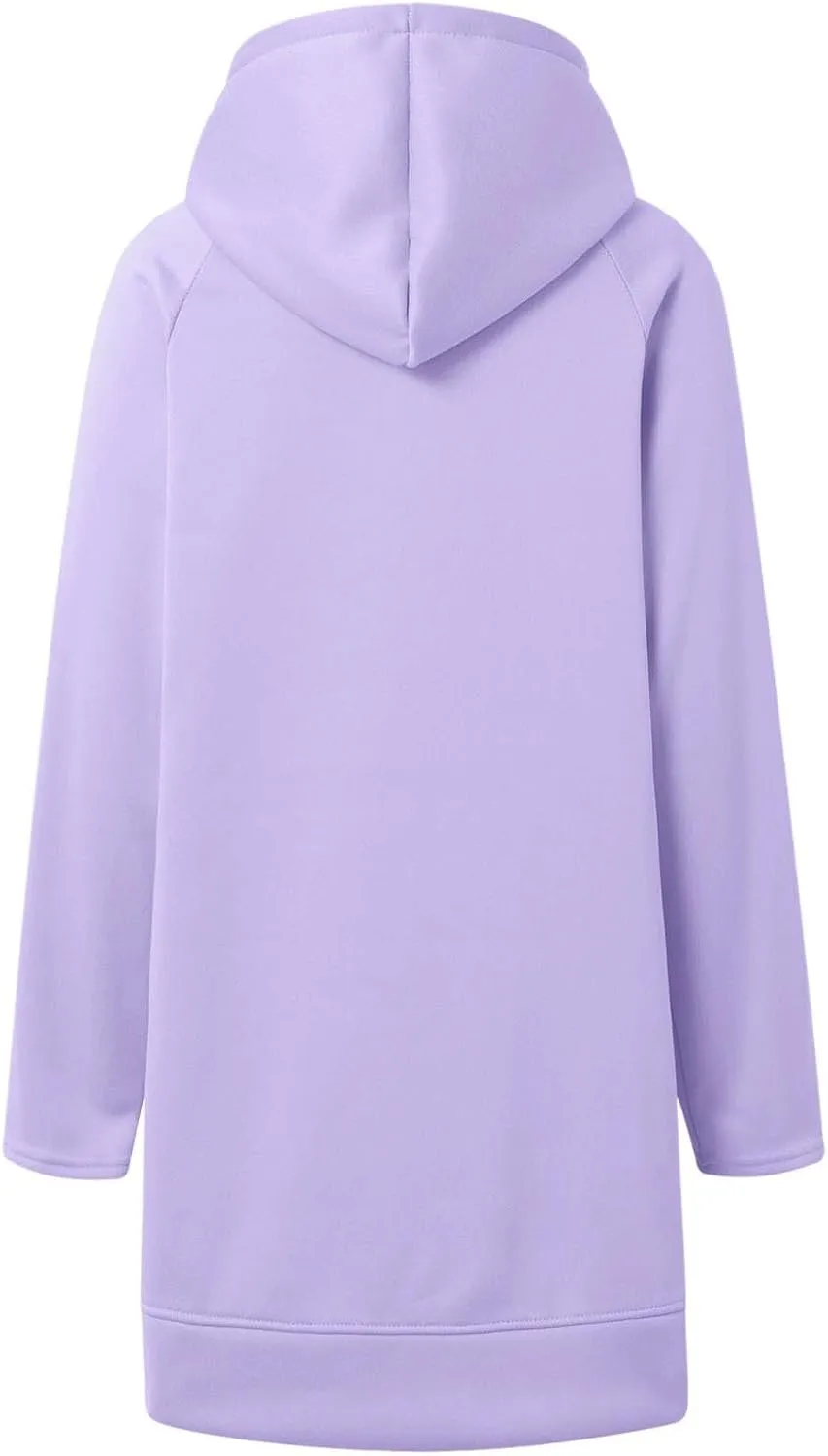 Womens Oversized Sweatshirts Hoodies Casual Long Sleeve Fleece Tops Solid Color Drawstring Pullover Split Soft Outfits
