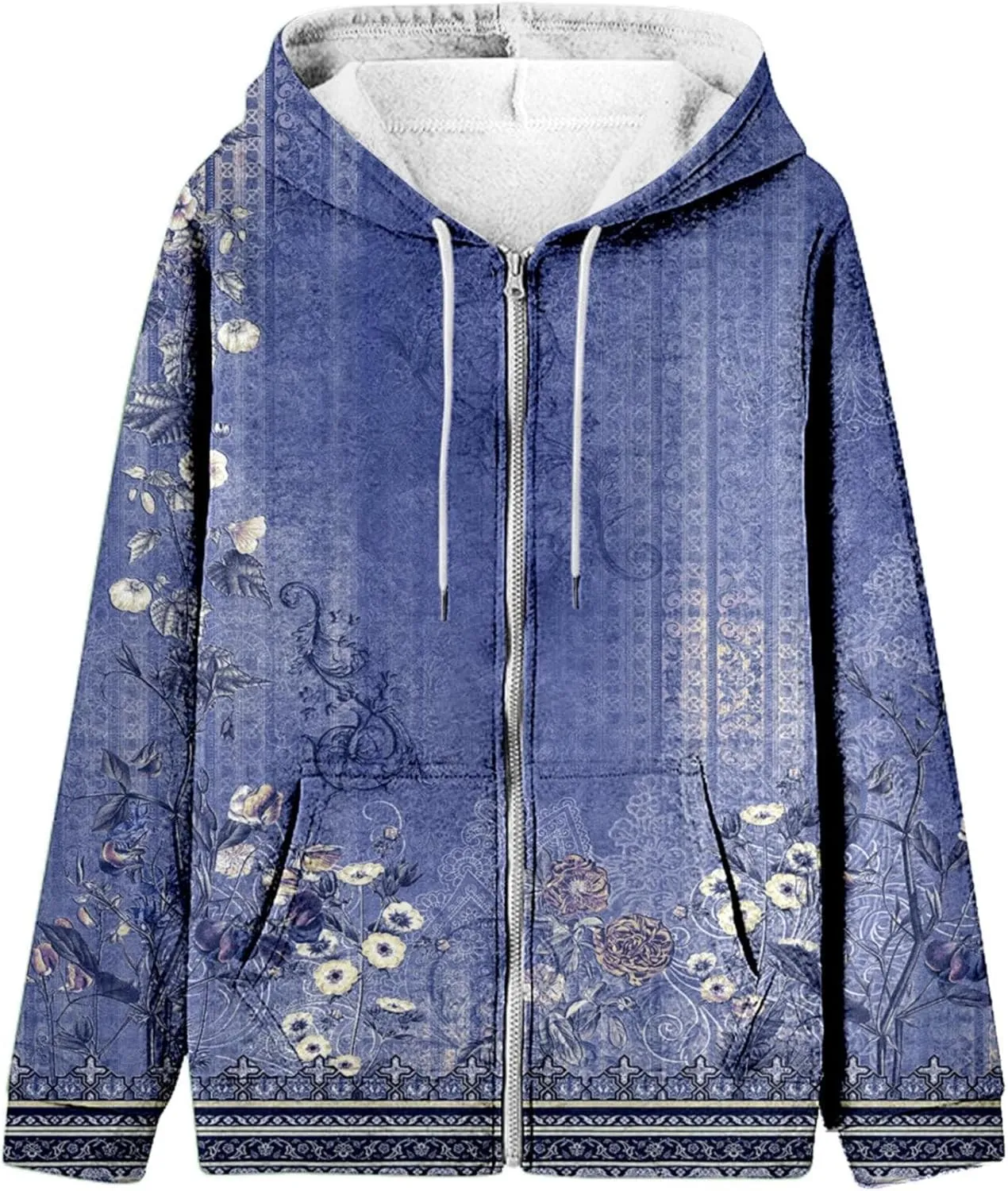 Women's Oversized Zip Up Hoodies Sweatshirts Floral Clothes Teen Girl Fall Drawstring Jackets with Pockets