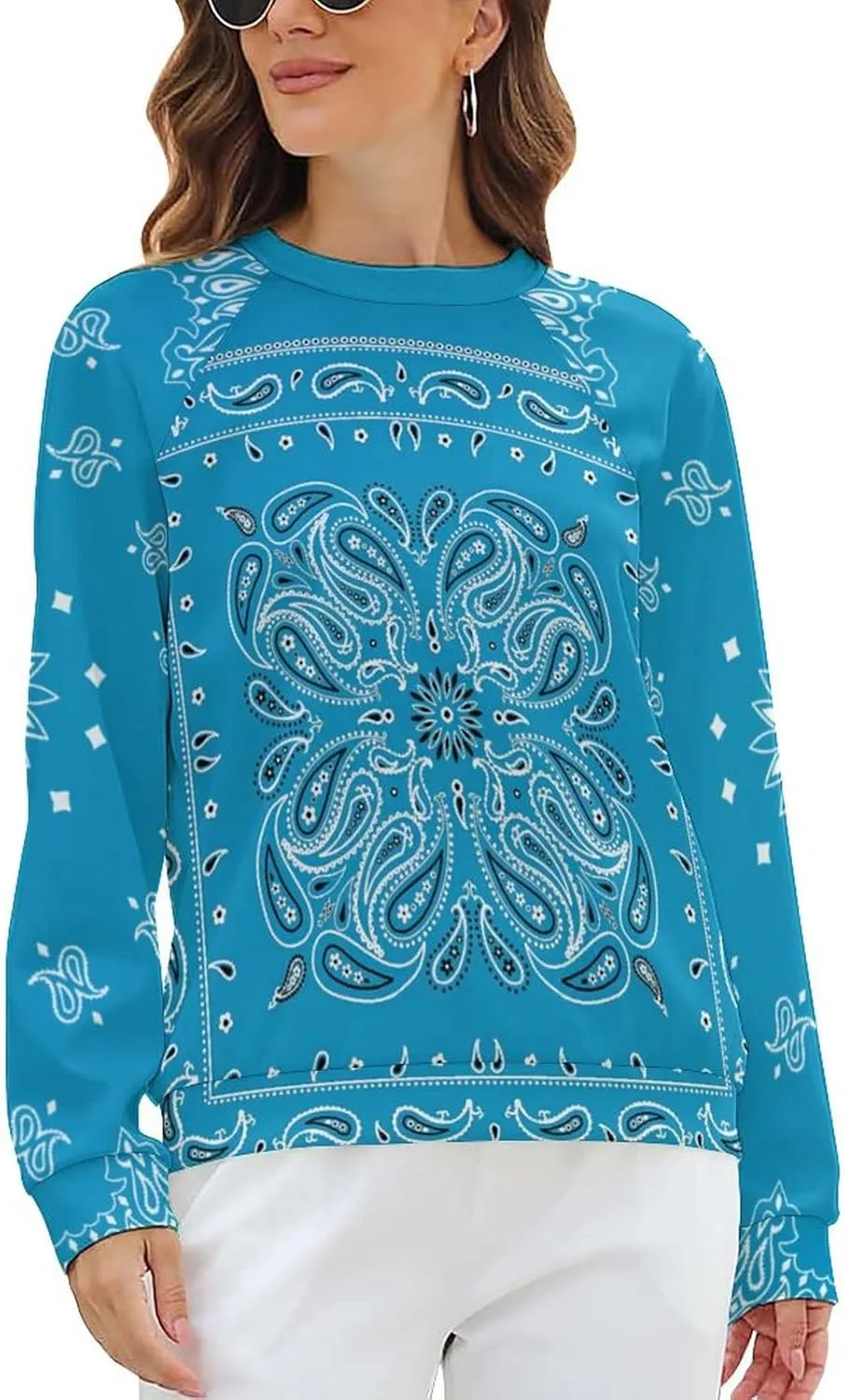 Womens Paisley Print Sweatshirt Oversized Loose Graphic Crewneck Sweatshirts Casual Long Raglan Sleeve Pullover Tops