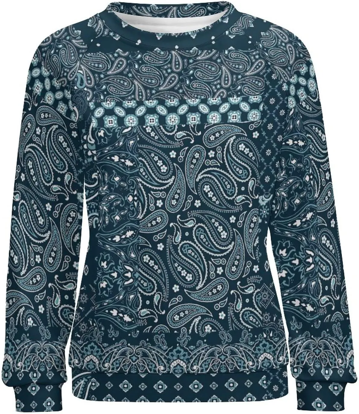 Womens Paisley Print Sweatshirt Oversized Loose Graphic Crewneck Sweatshirts Casual Long Raglan Sleeve Pullover Tops