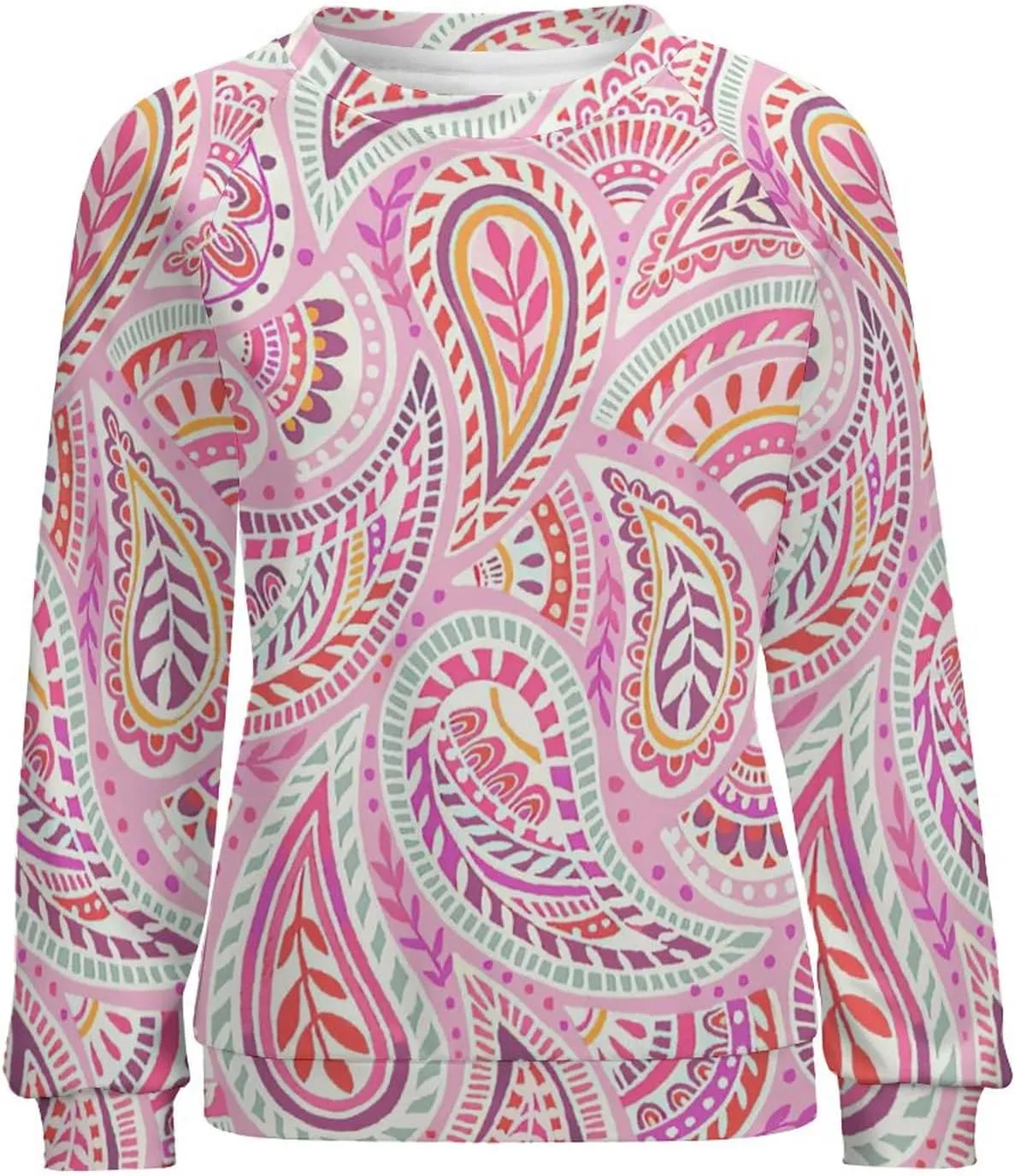 Womens Paisley Print Sweatshirt Oversized Loose Graphic Crewneck Sweatshirts Casual Long Raglan Sleeve Pullover Tops
