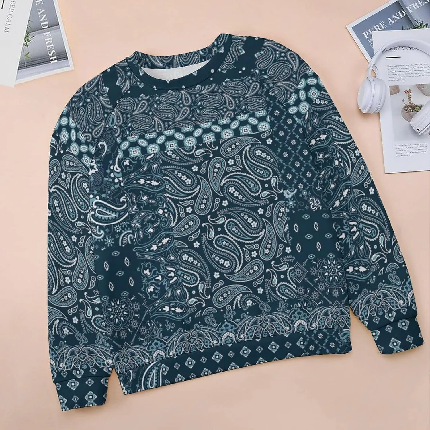 Womens Paisley Print Sweatshirt Oversized Loose Graphic Crewneck Sweatshirts Casual Long Raglan Sleeve Pullover Tops