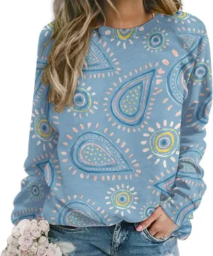 Womens Paisley Print Sweatshirt Oversized Loose Graphic Crewneck Sweatshirts Casual Long Raglan Sleeve Pullover Tops