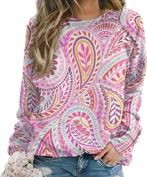Womens Paisley Print Sweatshirt Oversized Loose Graphic Crewneck Sweatshirts Casual Long Raglan Sleeve Pullover Tops