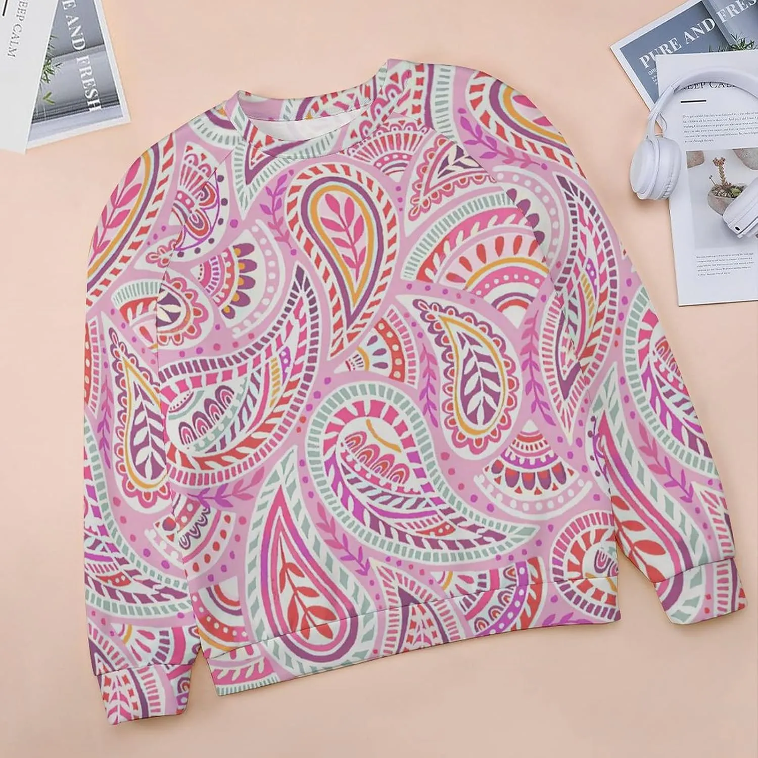 Womens Paisley Print Sweatshirt Oversized Loose Graphic Crewneck Sweatshirts Casual Long Raglan Sleeve Pullover Tops