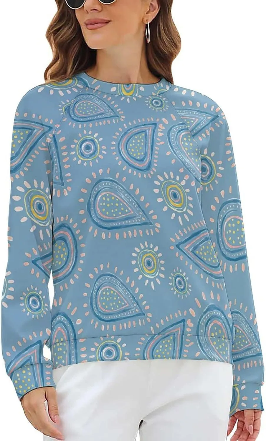 Womens Paisley Print Sweatshirt Oversized Loose Graphic Crewneck Sweatshirts Casual Long Raglan Sleeve Pullover Tops