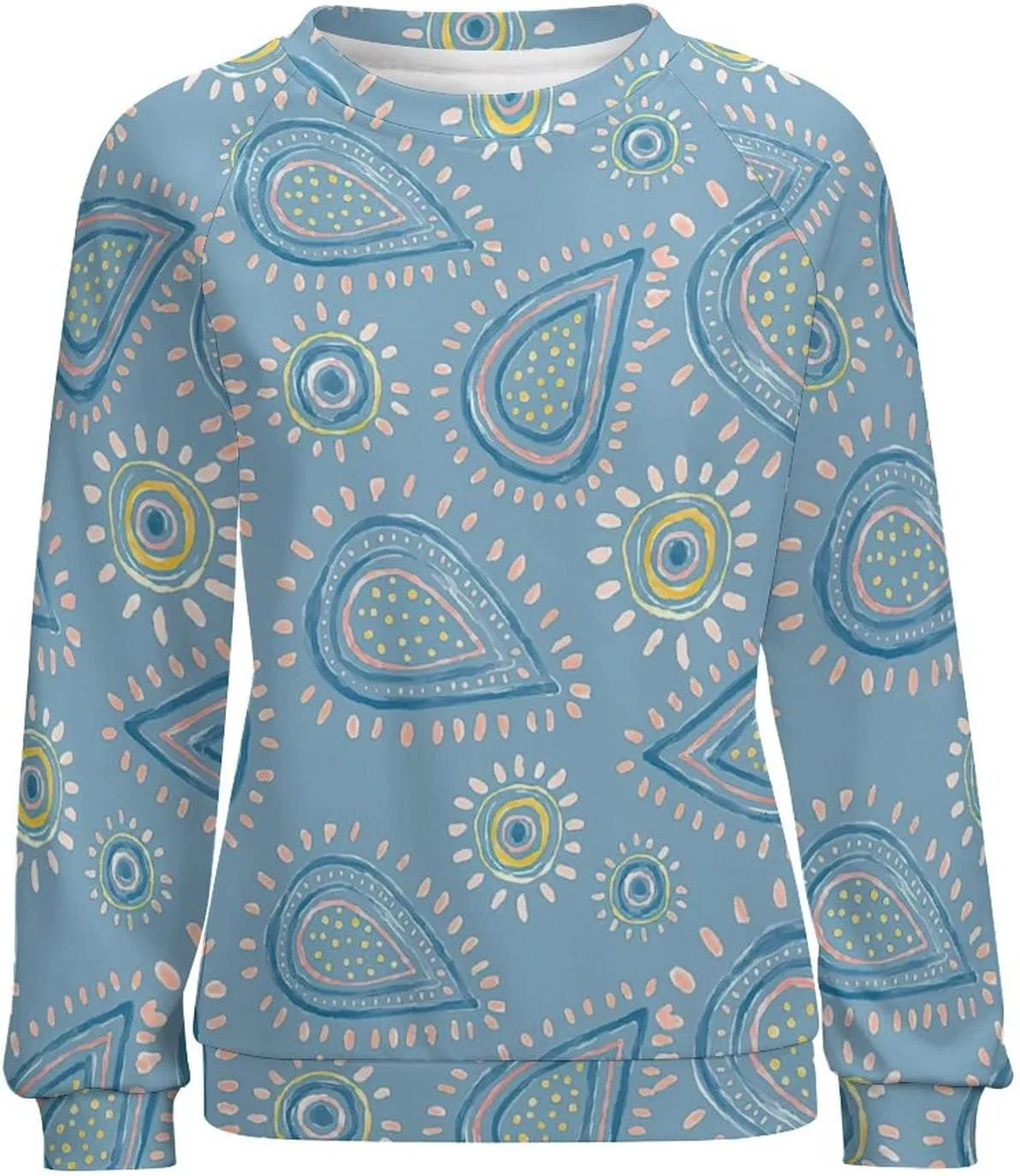 Womens Paisley Print Sweatshirt Oversized Loose Graphic Crewneck Sweatshirts Casual Long Raglan Sleeve Pullover Tops