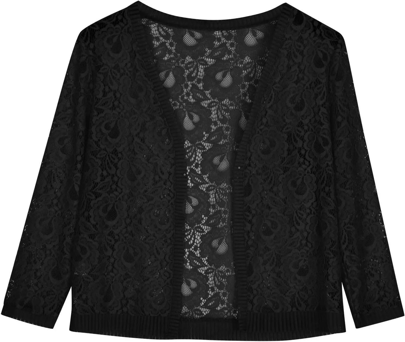 Womens Plus Size Cropped Cardigans Lightweight 3/4 Sleeve Lace Crochet Shrug Dressy Casual Sheer Cover Up Tops