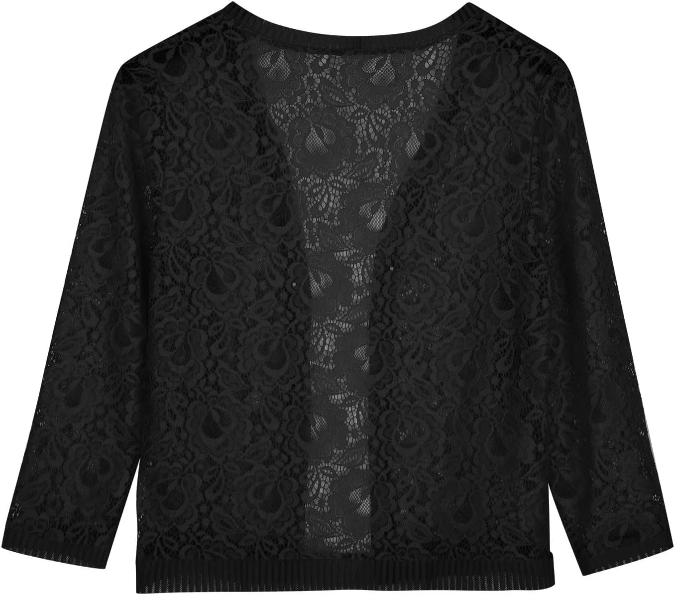 Womens Plus Size Cropped Cardigans Lightweight 3/4 Sleeve Lace Crochet Shrug Dressy Casual Sheer Cover Up Tops
