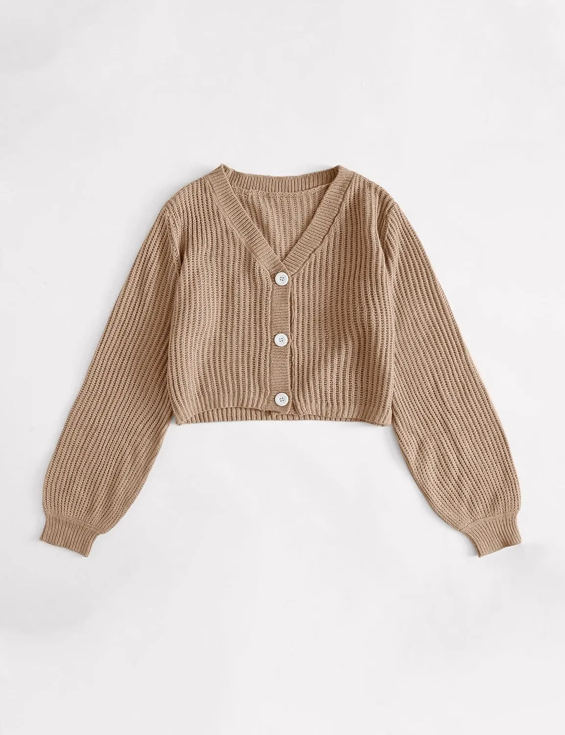 Womens Puff Sleeve Cardigan Long Sleeve Open Front Button Down Knit Sweaters