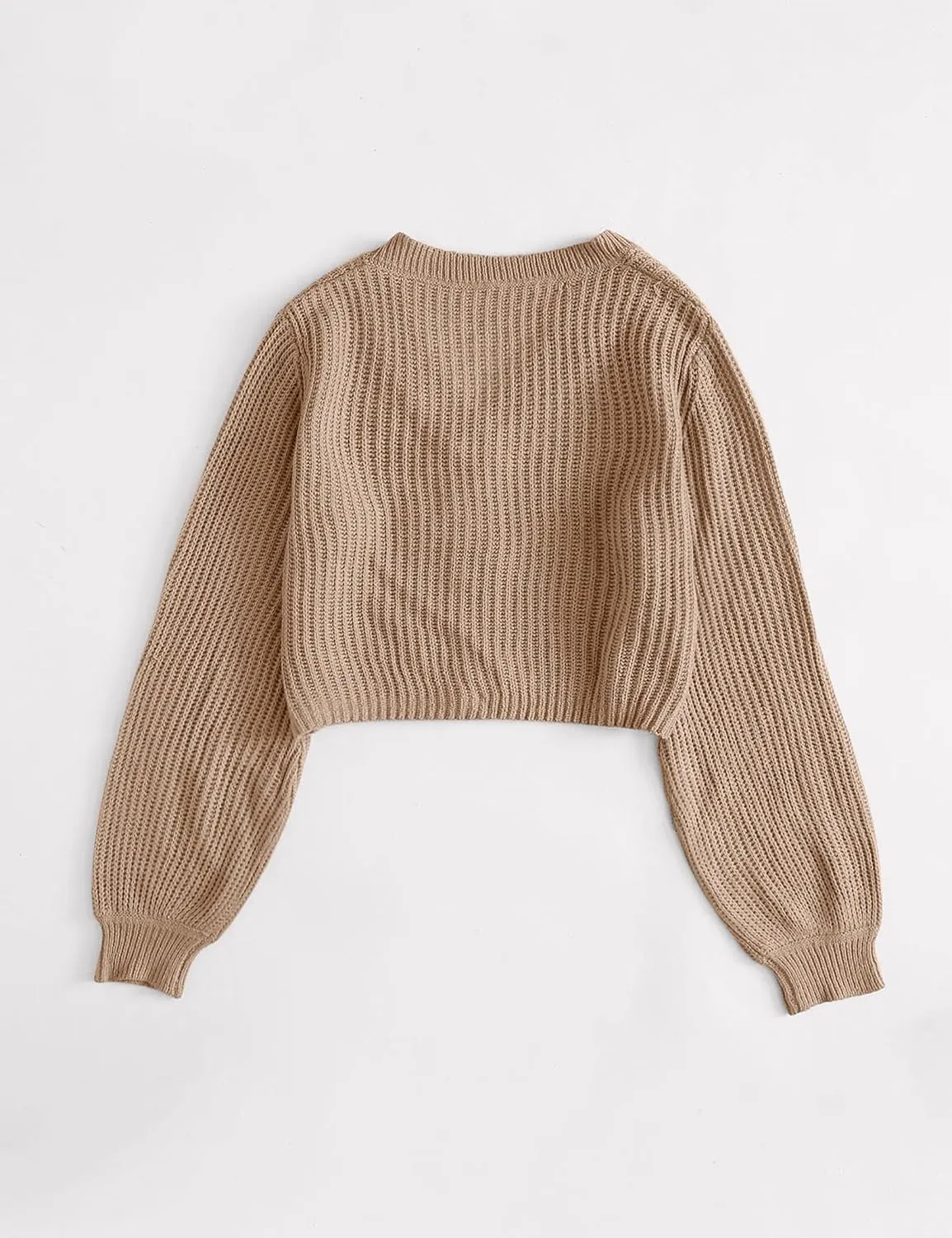 Womens Puff Sleeve Cardigan Long Sleeve Open Front Button Down Knit Sweaters