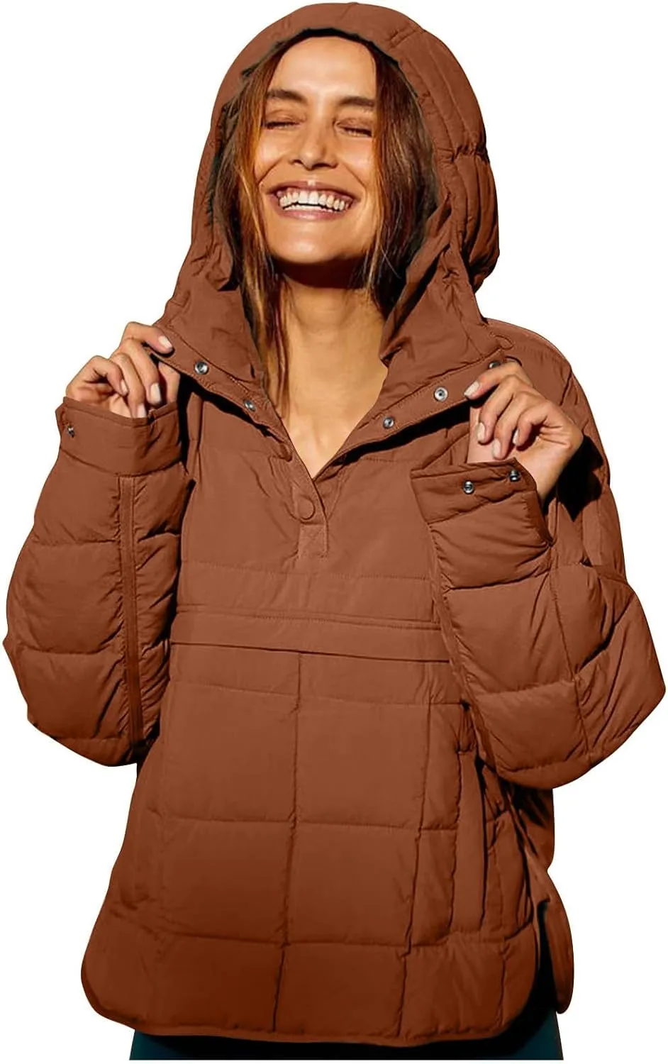 Women's Quilted Pullover Puffer Jacket Packable Hooded Padded Oversized Hoodie Dolman Long Sleeve Warm Winter Coat