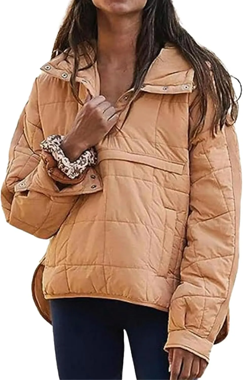 Women's Quilted Pullover Puffer Jacket Packable Hooded Padded Oversized Hoodie Dolman Long Sleeve Warm Winter Coat