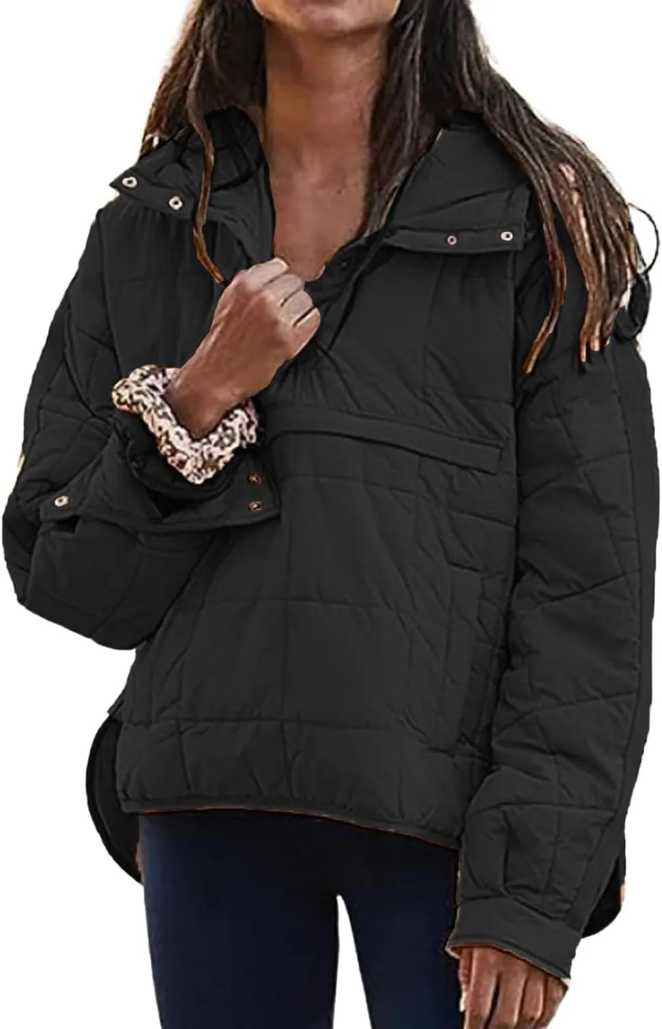 Women's Quilted Pullover Puffer Jacket Packable Hooded Padded Oversized Hoodie Dolman Long Sleeve Warm Winter Coat