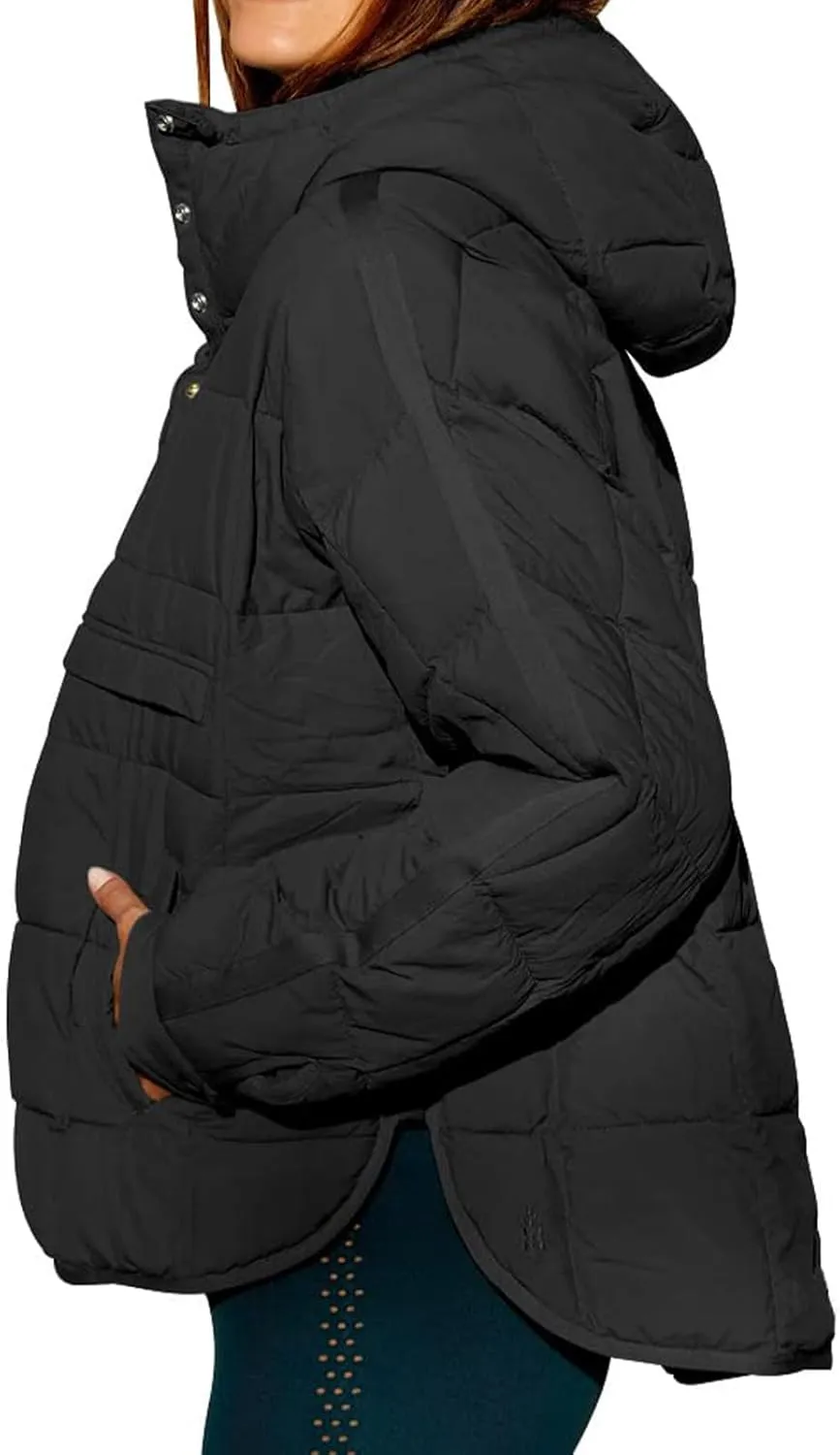 Women's Quilted Pullover Puffer Jacket Packable Hooded Padded Oversized Hoodie Dolman Long Sleeve Warm Winter Coat