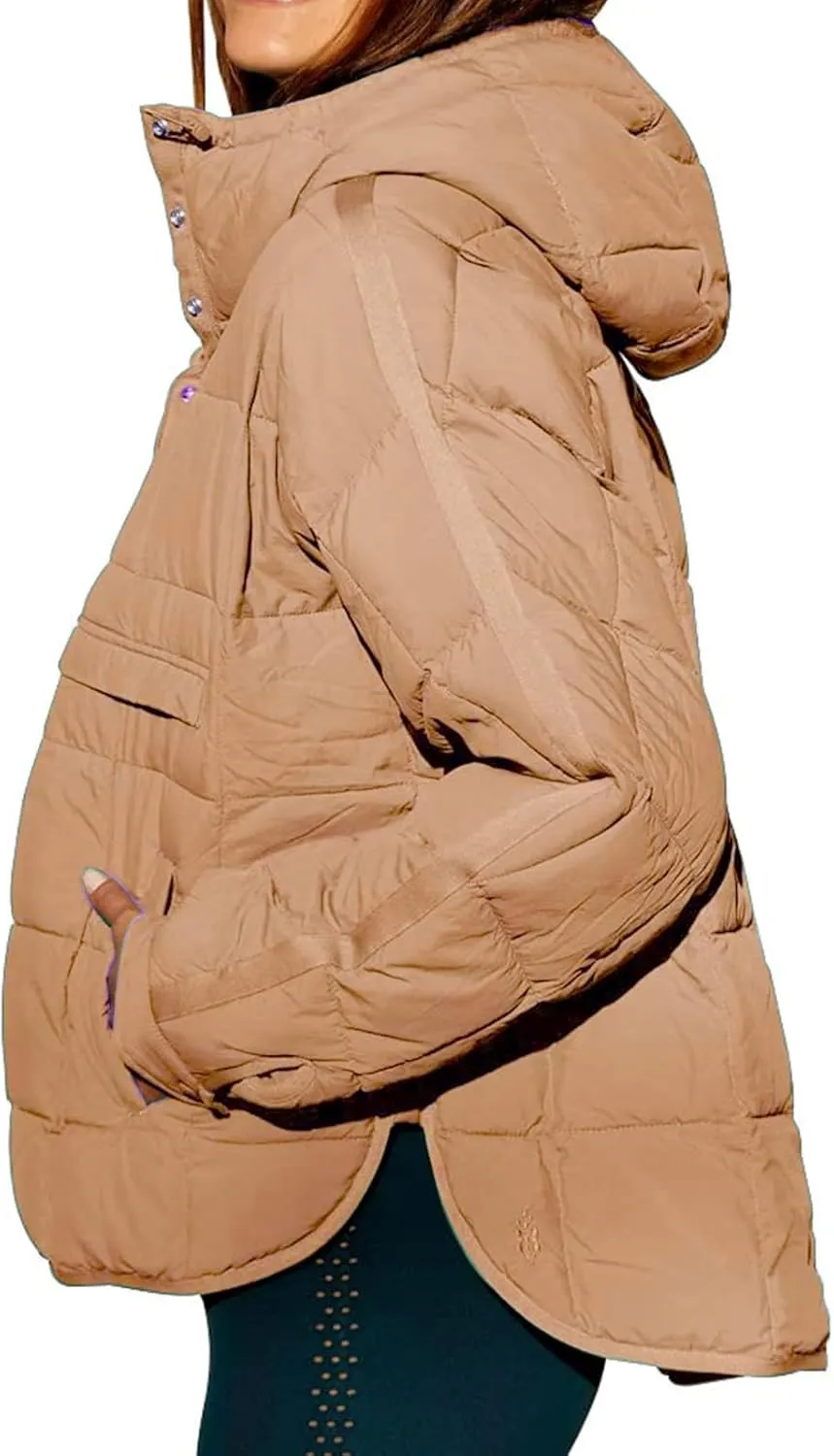 Women's Quilted Pullover Puffer Jacket Packable Hooded Padded Oversized Hoodie Dolman Long Sleeve Warm Winter Coat