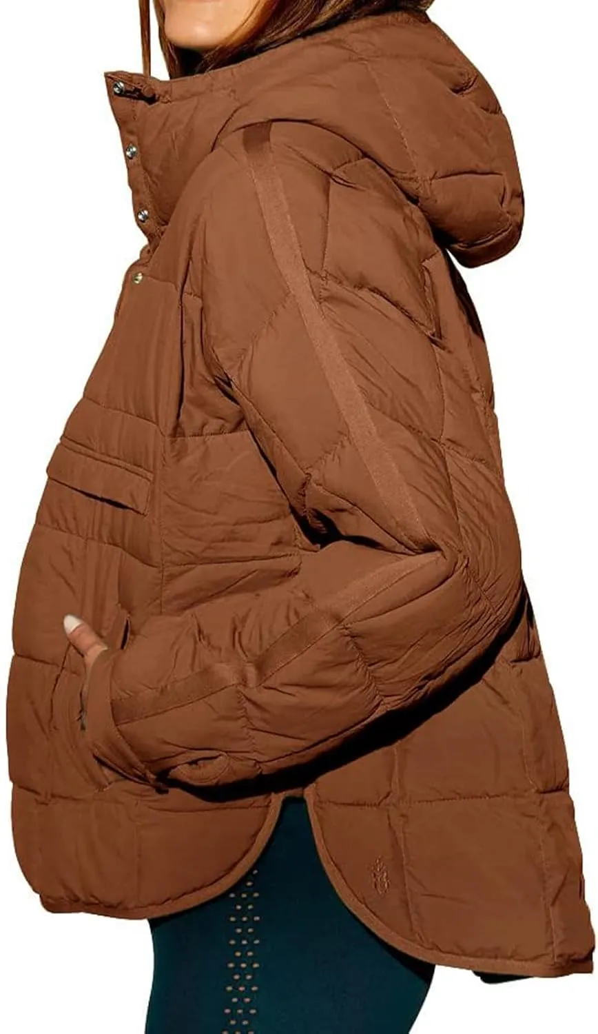 Women's Quilted Pullover Puffer Jacket Packable Hooded Padded Oversized Hoodie Dolman Long Sleeve Warm Winter Coat