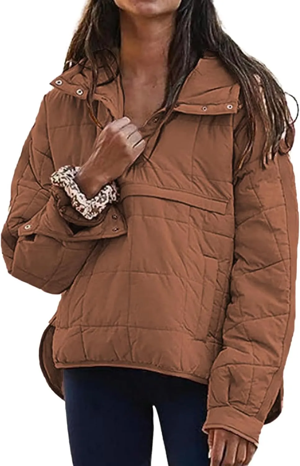 Women's Quilted Pullover Puffer Jacket Packable Hooded Padded Oversized Hoodie Dolman Long Sleeve Warm Winter Coat