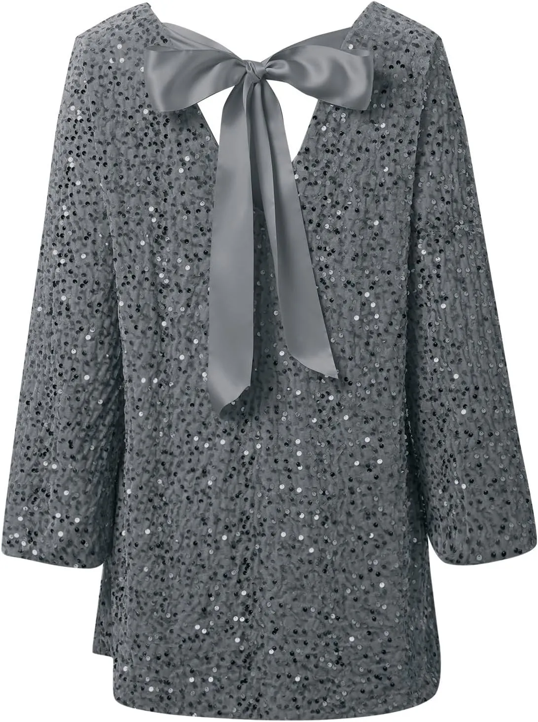 Womens Sequin Warmy Oversized Crewneck Sweatshirts Dress Sparkly Glitter Pullover Long Sleeve Outfits with Bow Ribbon