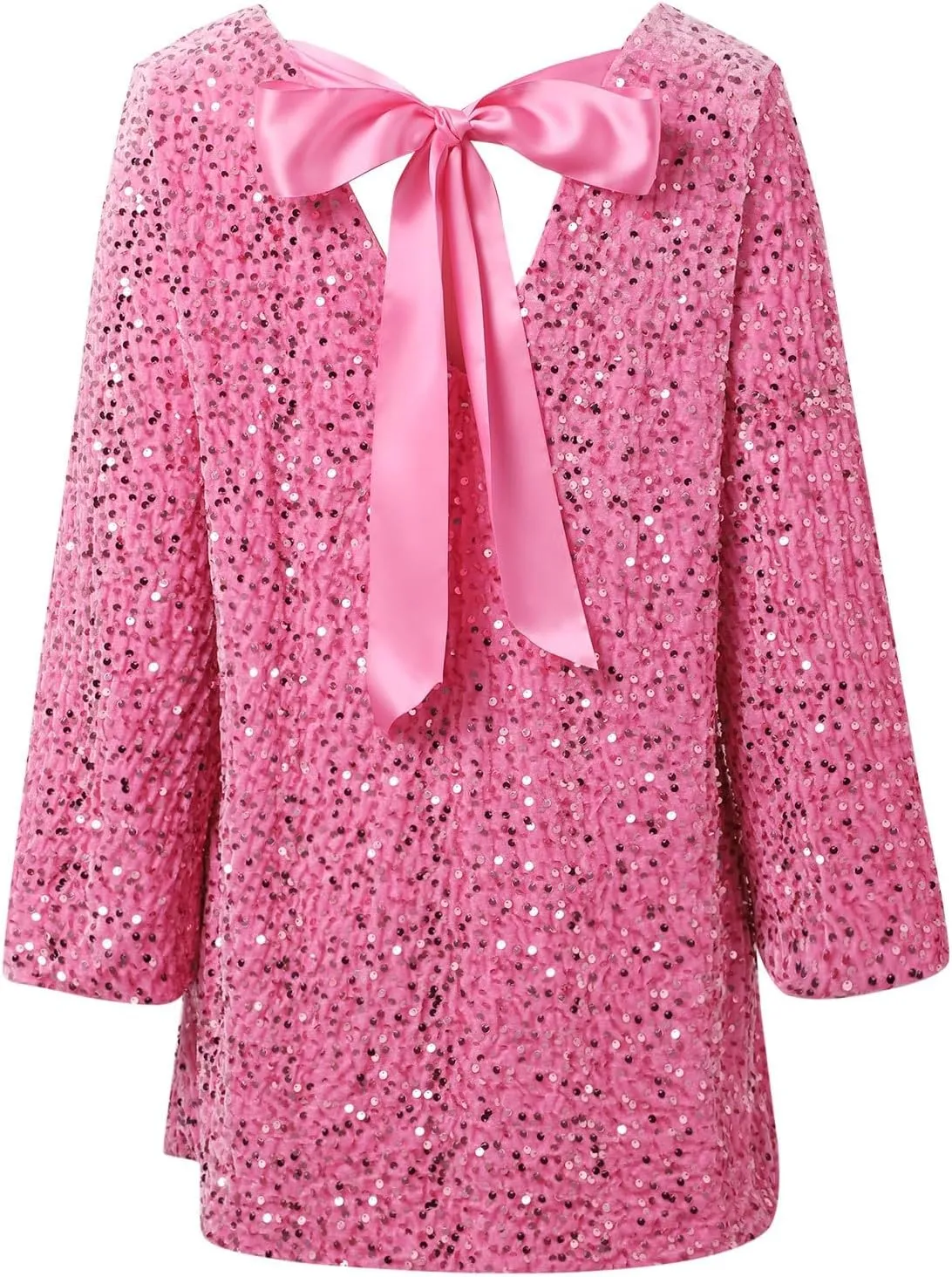 Womens Sequin Warmy Oversized Crewneck Sweatshirts Dress Sparkly Glitter Pullover Long Sleeve Outfits with Bow Ribbon