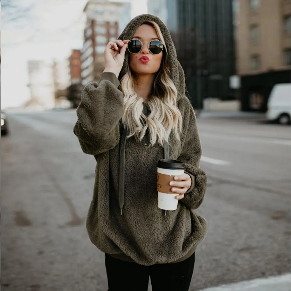 Womens Sherpa Hoodie Fuzzy Sweatshirt Fleece Pullover Oversized Hoodies for Women Fluffy Quarter Zip Hoodies Sweater