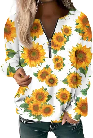 Women's Sweatshirts Trendy Graphic Print Crew Neck Half Zip Long Sleeve Tops 2024 Fall Casual Fashion Outfits