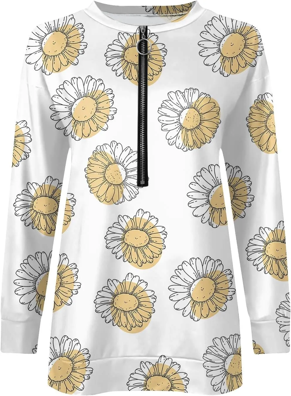 Women's Sweatshirts Trendy Graphic Print Crew Neck Half Zip Long Sleeve Tops 2024 Fall Casual Fashion Outfits