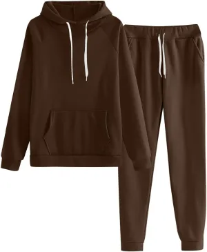 Womens Sweatsuits 2 Piece Set 2024 Oversized Hoodies Baggy Sweatpants With Pockets Fall Winter Y2K Lounge Tracksuit