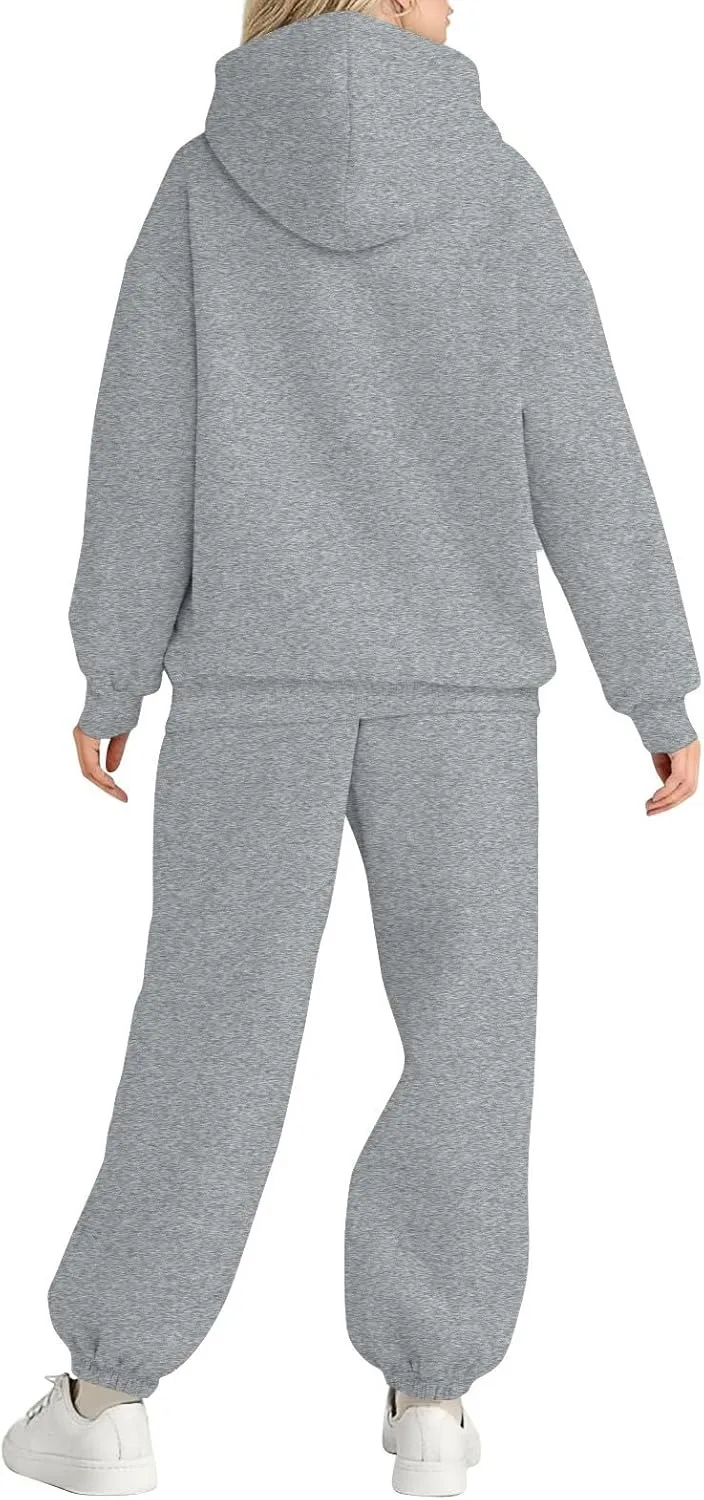 Womens Sweatsuits 2 Piece Set Fleece Hoodie Y2k Cozy Jogger Sweatpants Set Athleisure Comfrt Sweat Sets Loungewear