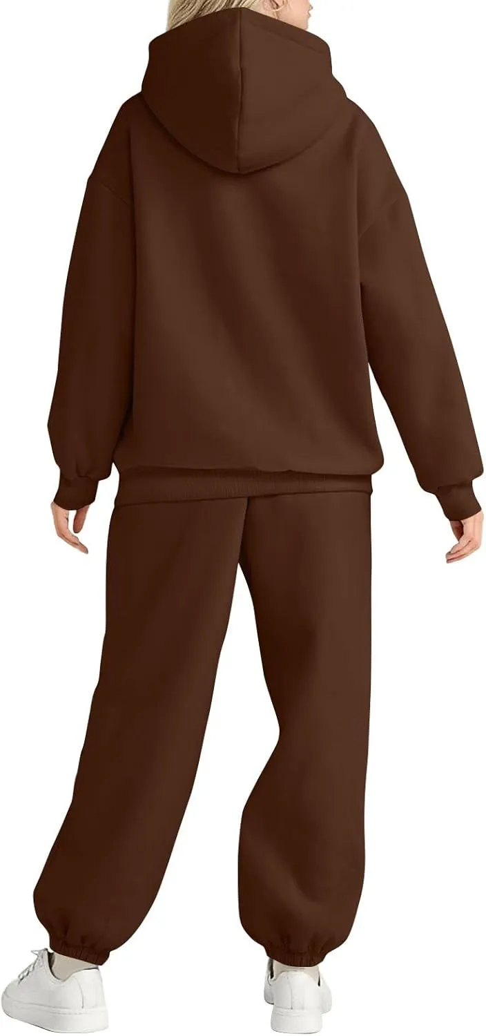 Womens Sweatsuits 2 Piece Set Fleece Hoodie Y2k Cozy Jogger Sweatpants Set Athleisure Comfrt Sweat Sets Loungewear