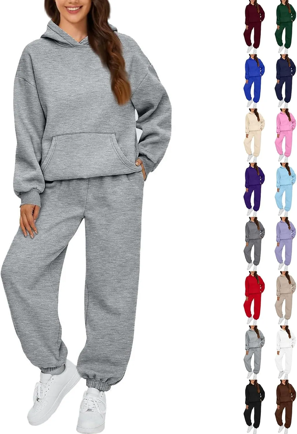 Womens Sweatsuits 2 Piece Set Fleece Hoodie Y2k Cozy Jogger Sweatpants Set Athleisure Comfrt Sweat Sets Loungewear
