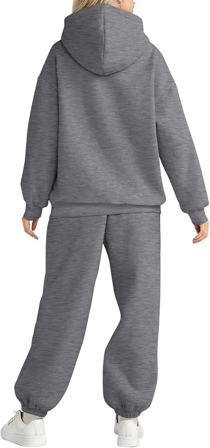 Womens Sweatsuits 2 Piece Set Fleece Hoodie Y2k Cozy Jogger Sweatpants Set Athleisure Comfrt Sweat Sets Loungewear