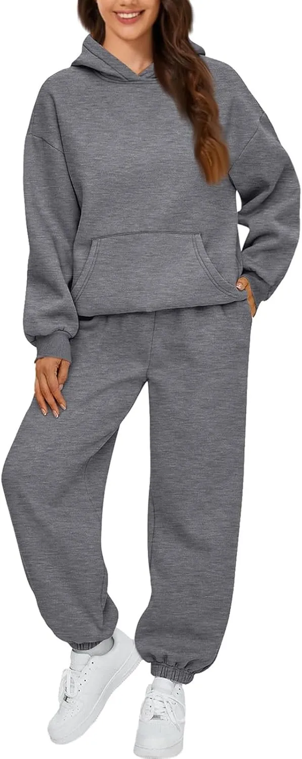 Womens Sweatsuits 2 Piece Set Fleece Hoodie Y2k Cozy Jogger Sweatpants Set Athleisure Comfrt Sweat Sets Loungewear