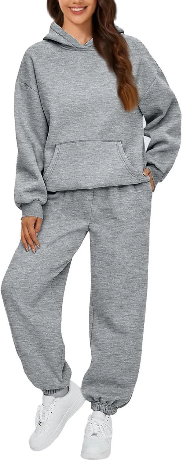 Womens Sweatsuits 2 Piece Set Fleece Hoodie Y2k Cozy Jogger Sweatpants Set Athleisure Comfrt Sweat Sets Loungewear