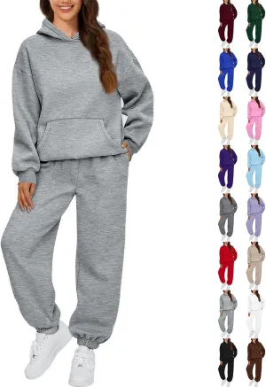 Womens Sweatsuits 2 Piece Set Fleece Hoodie Y2k Cozy Jogger Sweatpants Set Athleisure Comfrt Sweat Sets Loungewear