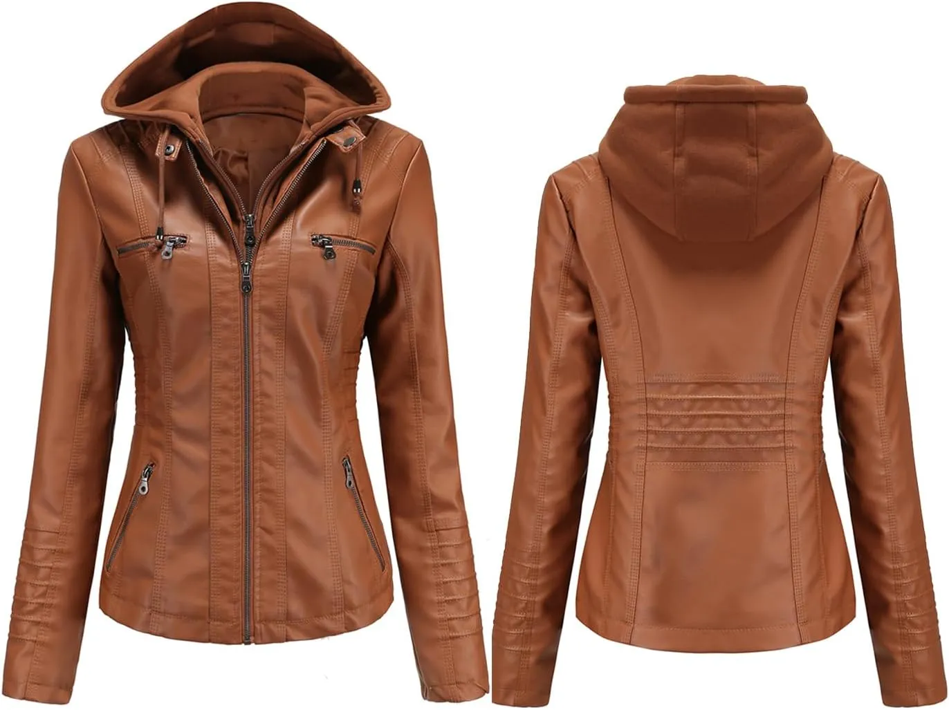 Women's Trendy Faux Leather Jacket Moto Short Jacket Fashion PU Jacket Coat
