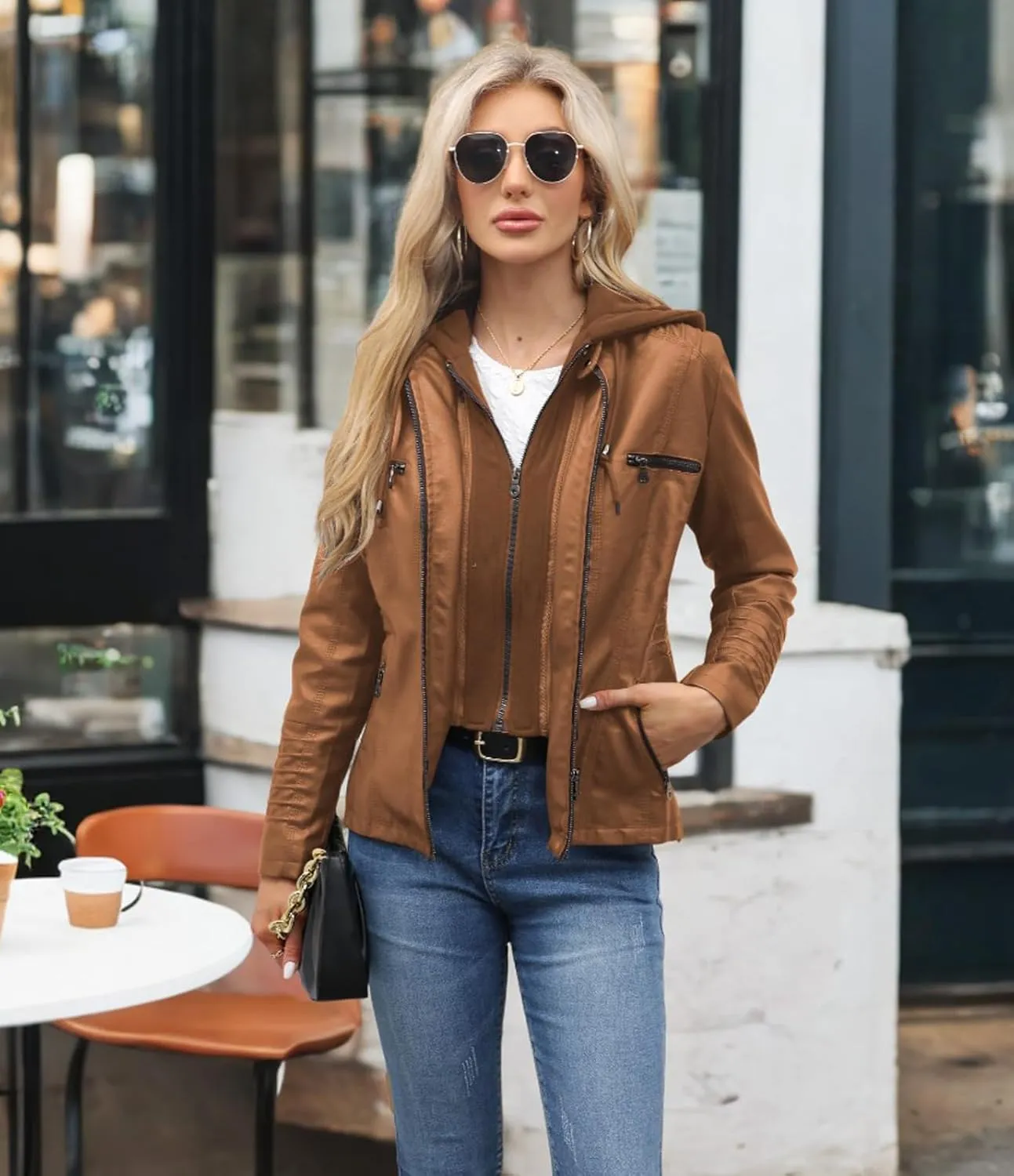 Women's Trendy Faux Leather Jacket Moto Short Jacket Fashion PU Jacket Coat