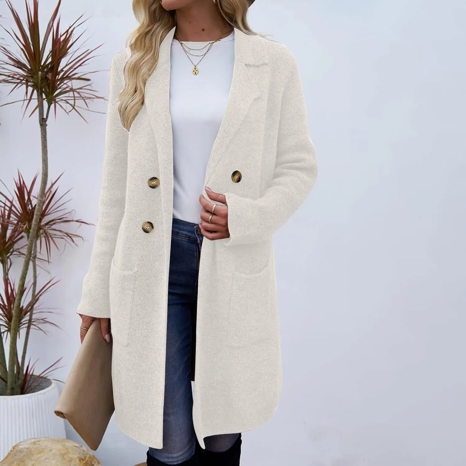 Women's Warm Double Breasted Wool Pea Coat Business Trench Coat Jacket Winter Elegant Coats for Women Lapel Jackets